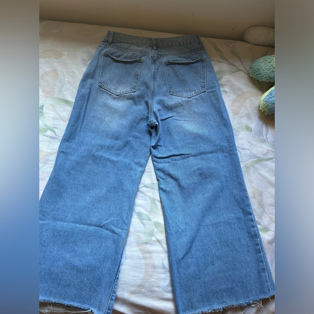 High Rise Blue Baggy Ripped Jeans